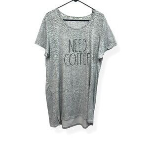 Rae Dunn Need Coffee T-Shirt Dress XL Gray Leopard Print Casual Lounge